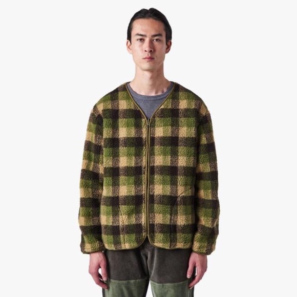 Livestock Reversible Fleece Cardigan - Green/Brown Plaid - Picture 1 of 11
